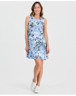 Style & Co. Petite Floral-print Sleeveless Flip Flop Dress - Blue