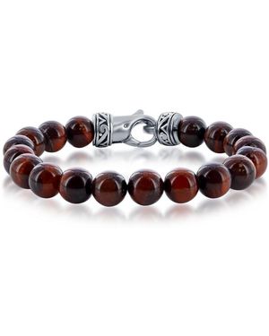 Metallo Stainless Steel 10mm Natural Stone Bead Bracelet - Multicolor