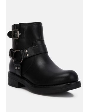 LONDON RAG Allux Brushed Faux Leather Pin Buckle Boots - Black