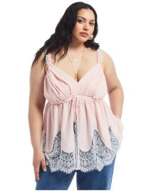 June + Vie Lace-trim Satin Camisole Top - Multicolor