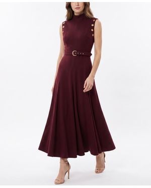 Taylor Belted Mock Neck Grommet Dress - Red
