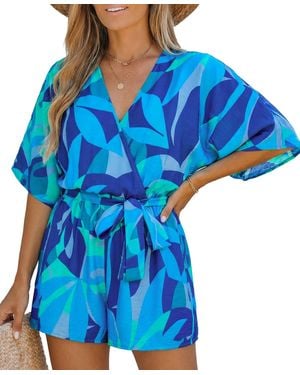CUPSHE Wild Zephyr Tropical Romper - Blue