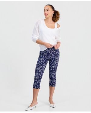 Macy's I.n.c. International Concepts Petite Printed Mid-rise Pull-on Capri Pants - Blue