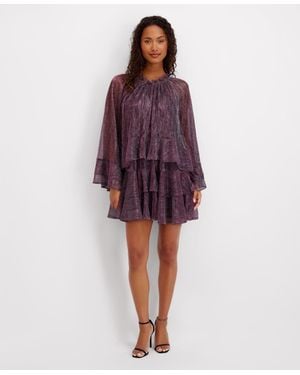 Kensie Shimmer Crewneck Short Dress - Red