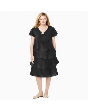 Woman Within Plus Size Three-tier Dress - Black