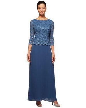 Alex Evenings Lace Bodice Gown - Blue