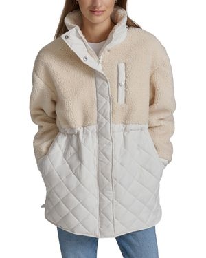 Marc New York Andrew Marc Sport Sherpa Trim Longline Quilted Jacket - Gray