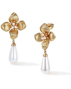 Retro Chic Iris Blossom Pearl Earrings - White
