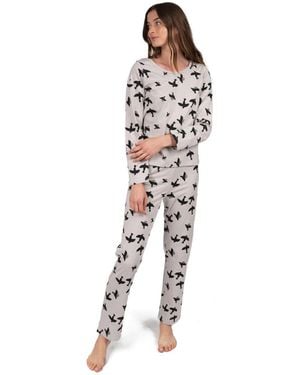 Leveret Matching Family Two-piece Cotton Long Sleeve Loose Fit Pajamas - White