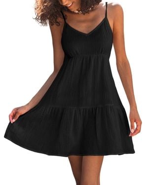 CUPSHE Linen Sleeveless V-neck Mini Beach Dress - Black