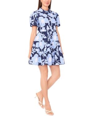Msk Short-sleeve Button-down Collared Tiered Dress - Blue