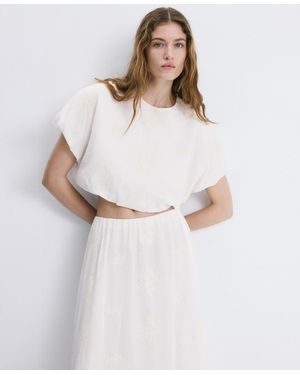 Mango Embroidered Details Cotton Blouse - White