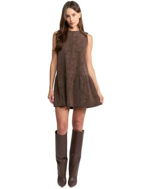 En Saison Pauline Sleeveless Round Neck Mini Dress - Brown