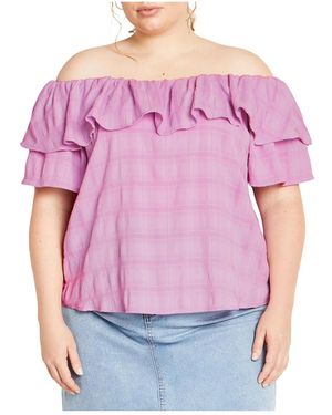 City Chic Plus Size Christy Off Shoulder Top - Pink