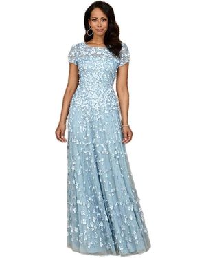 Lara 3d Floral Embellished Cap Sleeve Gown - Blue
