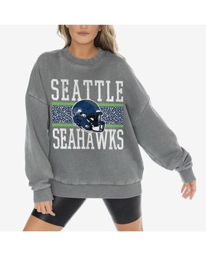 Gameday Couture Seattle Seahawks Vintage Wash Oversized Crewneck Fleece Pullover Top - Gray