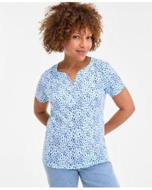Style & Co. Style Co Printed Short Sleeve Cotton Henley Top Exclusively At Macys - Blue