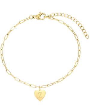 Adornia Tarnish Resistant Gold Initial Engraved Heart Paperclip Chain Bracelet - Metallic