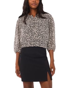 1.STATE Printed 3/4-sleeve Crewneck Flowy Blouse - Gray