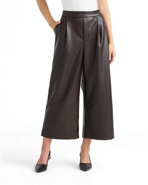 Ellen Tracy Leather Pleated Culottes - Black