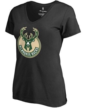 Fanatics Milwaukee Bucks Primary Logo V-neck T-shirt - Black