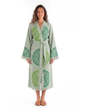 Tutunaki Estelle Handmade Muslin Long-sleeve Cover-up Robe - Green
