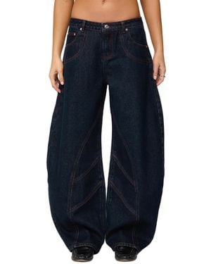 Edikted Double Pocket Low Rise Barrel Leg Jeans - Blue