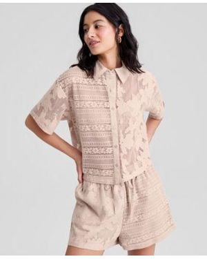 And Now This Now This Button Front Lace Camp Shirt Macys Exclusive - Pink