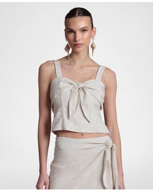 Avec Les Filles Viscose-blend Tie Front Top - White