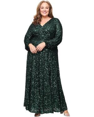 Alex Evenings Plus Size Sequin A-line Long Dress - Green