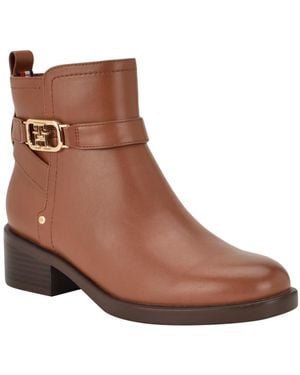 Tommy Hilfiger Ivaide Logo Strap Block Heel Booties - Brown