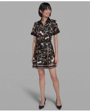 KARL LAGERFELD Printed Camp Collared Shirt Skirt - Gray