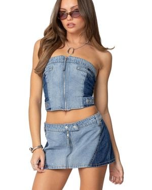 Edikted Reni Contrast Denim Zip Up Corset - Blue