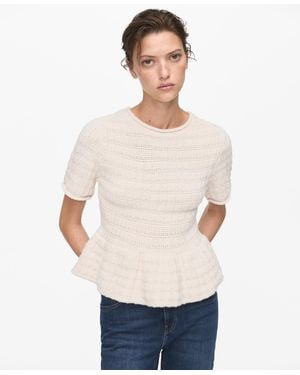 Mango Ruffles Detail Textured Sweater - White