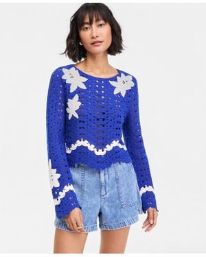 On 34th 3d Flower Crochet Sweater - Blue