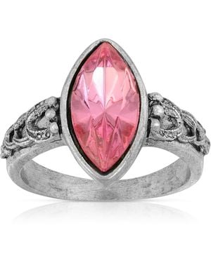 2028 Pewter Diamond Shaped Crystal Ring - Multicolor
