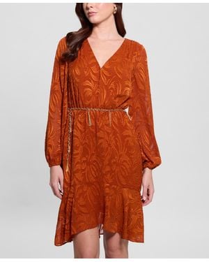 Guess Deztiny Printed Chiffon A-line Dress - Orange