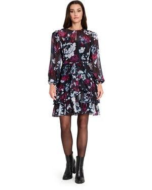 Tahari Belted Boucle Long-sleeve Dress - Blue