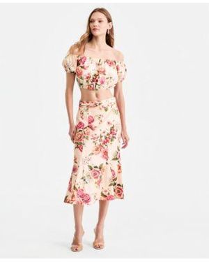 Guess Ryan Off The Shoulder Top Ryan Floral Midi Skirt - White