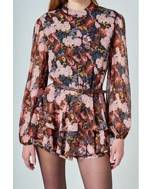 Endless Rose Printed Chiffon Miini Romper - Red