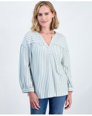 Style & Co. Petite 3/4-puff-sleeve Knit Top - White