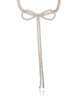 BCBGeneration Crystal Double Strand Bow Lariat Necklace - Metallic