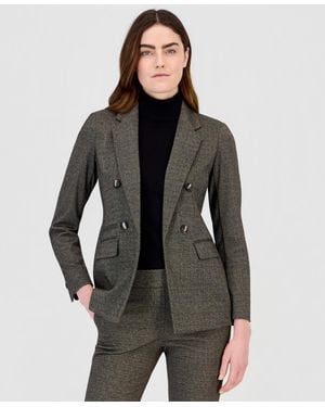 Anne Klein Double Breasted Notched Collar Triple Pocket Blazer - Black