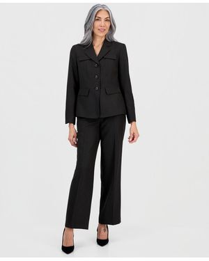 Le Suit Notch-lapel Button-front 2 Piece Pantsuit - Black