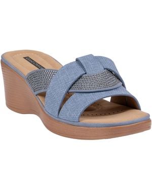 Gc Shoes Selva Embellished Round Toe Wedge Sandals - Blue