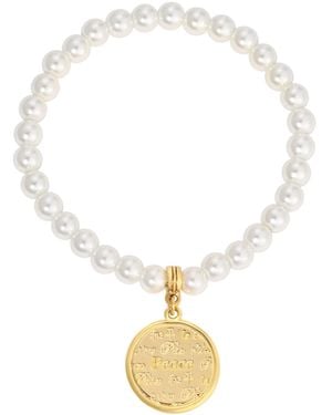 2028 Imitation Pearl Peace Stretch Bracelet - Metallic