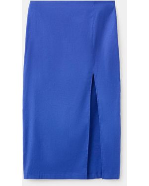Mango Linen-cotton-blend Midi Skirt - Blue
