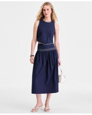 On 34th Poplin Topstitch Midi Skirt - Blue