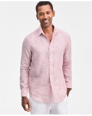 Club Room Bengal Stripe Long-sleeve Button-up Linen Shirt - Pink