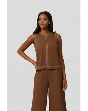 Cable & Gauge Linen Blend Sleeveless Top - Brown